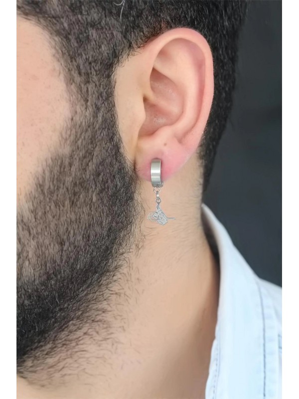 Kaplama Çelik Erkek Küpe Silver Renk Osmanlı Tuğra&hellip;