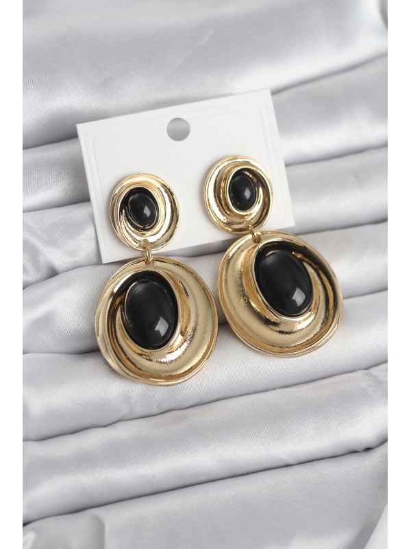 Kadın Küpe Vintage Siyah Sallantılı Damla Gold Renk&hellip;