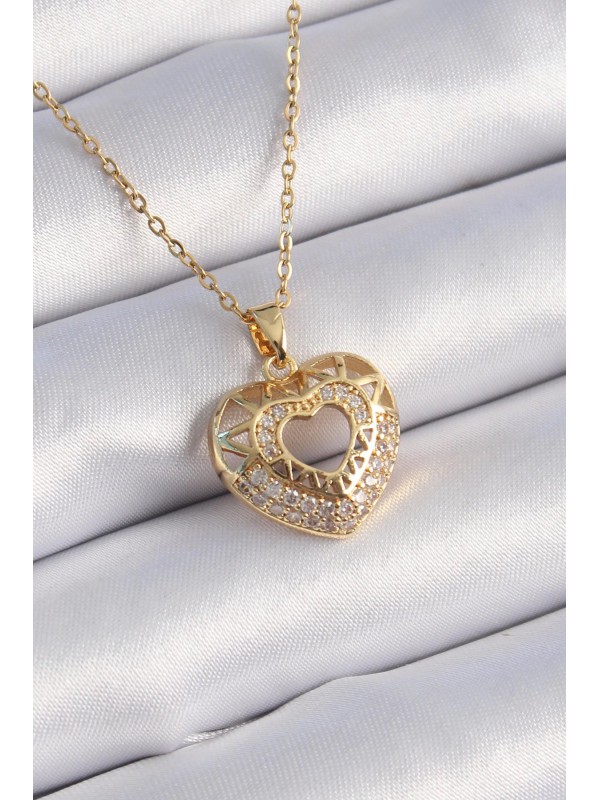 Çelik Kadın Kolye Taşlı Kalp Vintage 316L Gold Renk&hellip;
