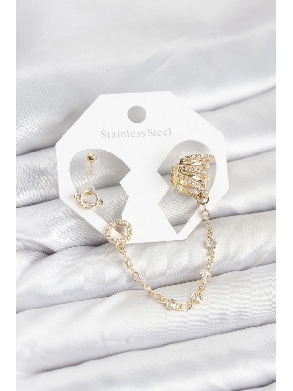 Küpe Zincir Uzay Pirinç Gold Renk Bağlantılı Ear Cuff… Küpe Zincir Uzay Pirinç Gold Renk Bağlantılı Ear Cuff…