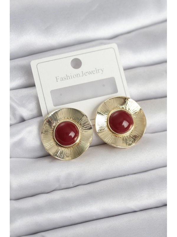 Kadın Küpe Vintage Bordo Gold Renk Pirinç&hellip;