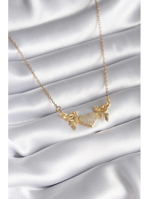 Çelik Kadın Kolye Taşlı Kalp 316L Gold Renk Zirkon&hellip;