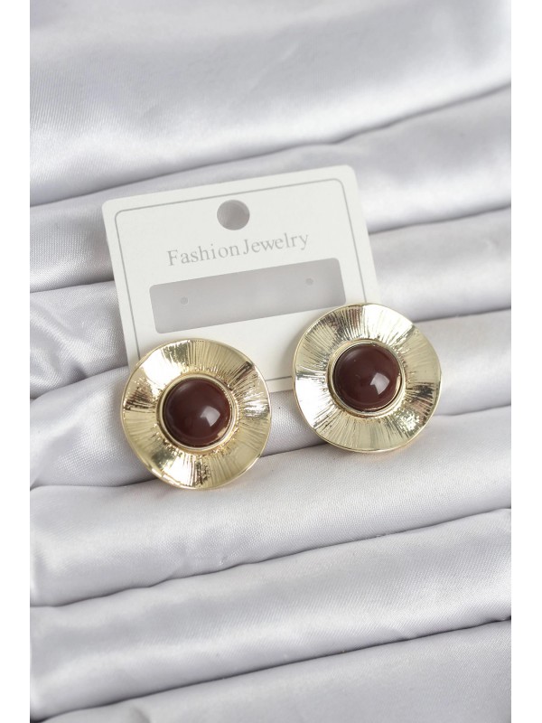 Kadın Küpe Vintage Kahverengi Gold Renk Pirinç&hellip;