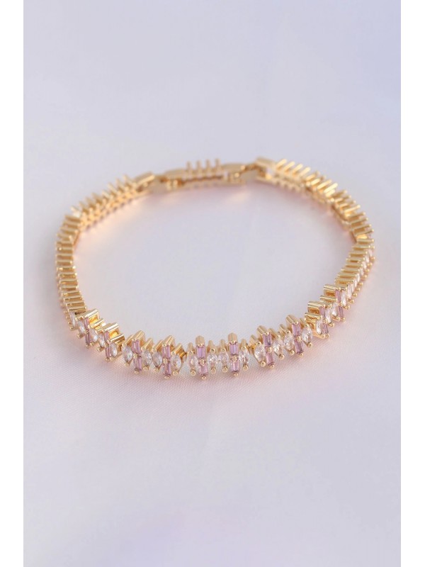 Bileklik Taşlı Baget Vip Seri Pirinç Pembe Zirkon Gold&hellip;