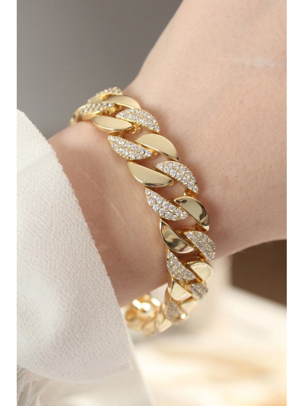 Bileklik Taşlı Vip Seri Pirinç Zirkon Gold Renk Gurmet&hellip;