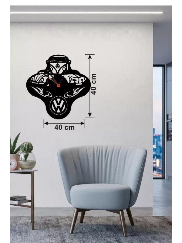 Retro Vosvos Ve Araba Temalı Ahşap Duvar Saati - 40x40&hellip;
