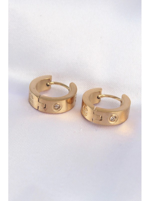 Çelik Küpe Taşlı 316L Gold Renk Zirkon Minimal Halka… Çelik Küpe Taşlı 316L Gold Renk Zirkon Minimal Halka…