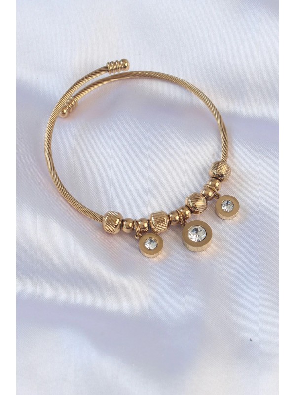 Çelik Bileklik Taşlı 316L Gold Renk Zirkon Charm&hellip;