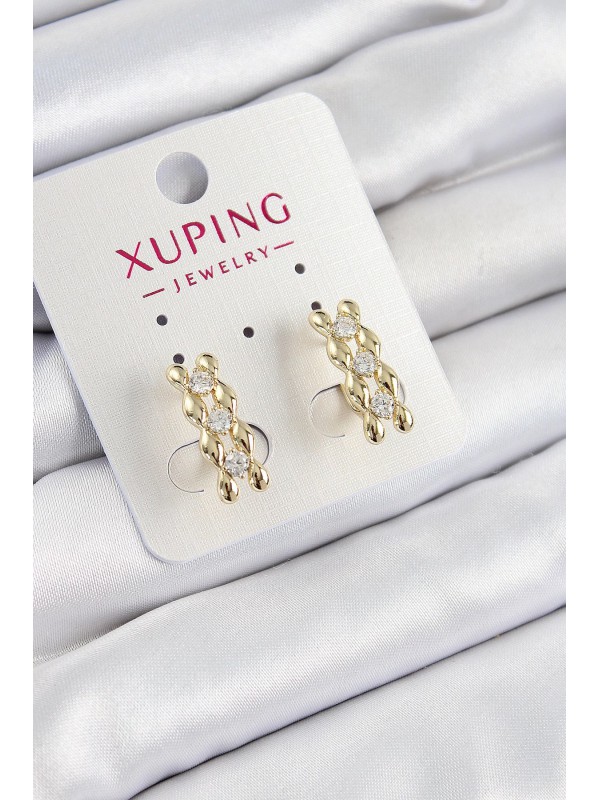 Kadın Küpe Taşlı Xuping Zirkon Sıralı Damla Gold Renk&hellip;