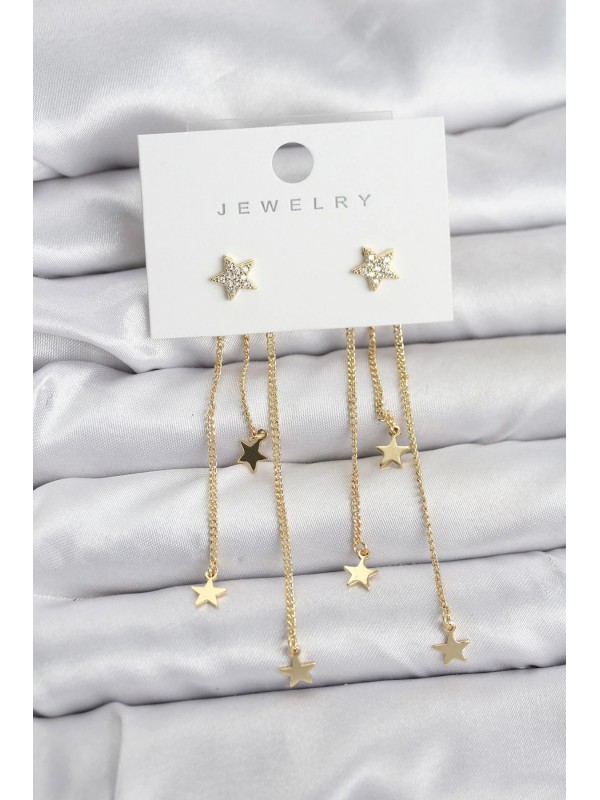 Kadın Küpe Yıldız Gold Renk Pirinç Sallantılı&hellip;