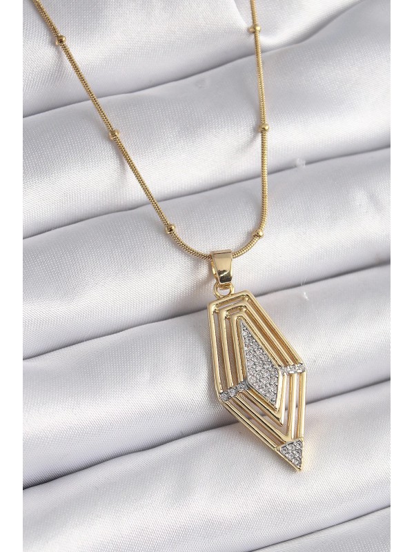 Çelik Kadın Kolye Taşlı Vintage 316L Gold Renk Zirkon&hellip;