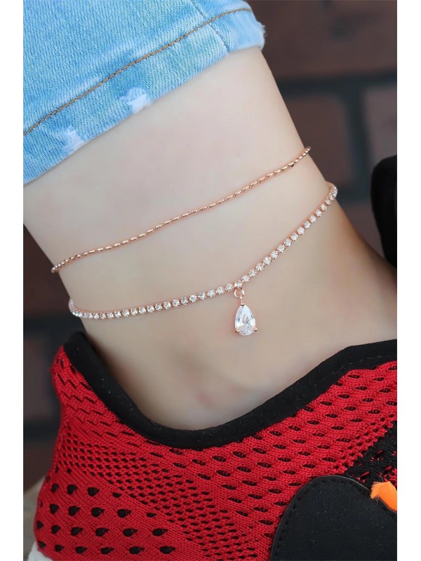 Taşlı Zirkon Rose Renk Çift Zincirli Hal&hellip;