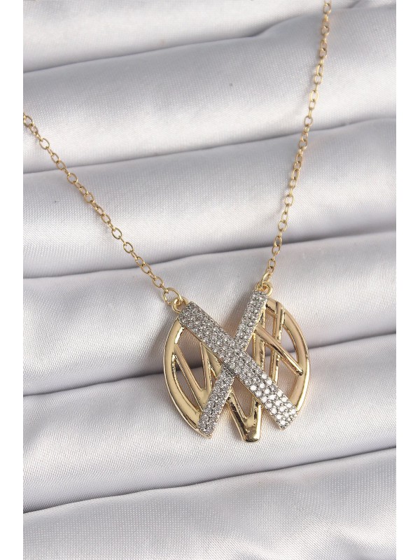 Çelik Kadın Kolye Taşlı Vintage 316L Gold Renk Zirkon&hellip;