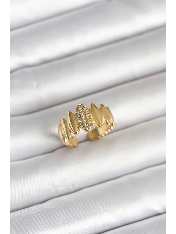 Çelik Kadın Yüzük Taşlı Vintage 316L Gold Renk Zirkon&hellip;