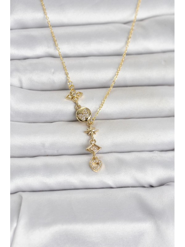 Çelik Kadın Kolye Taşlı 316L Gold Renk Zirkon Y&hellip;
