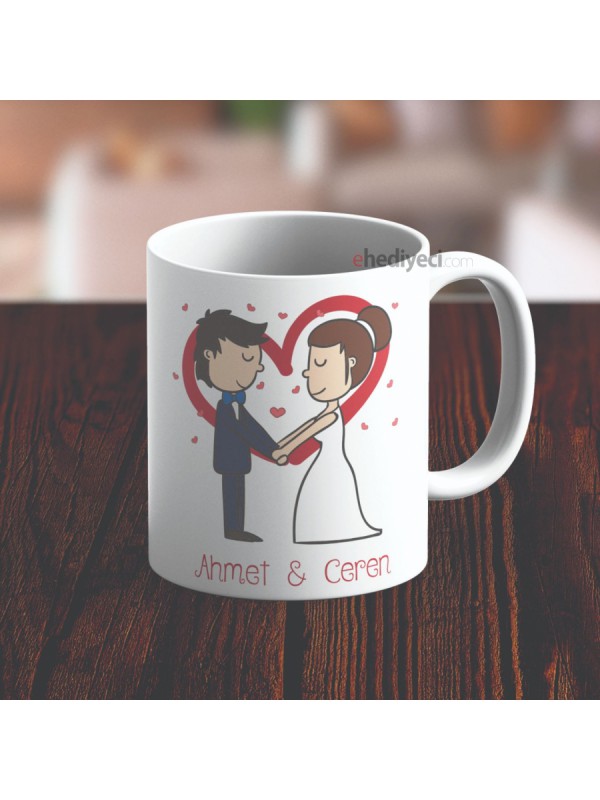 Kişiye Özel Kupa Gelin Damat Beyaz Bardak&hellip;