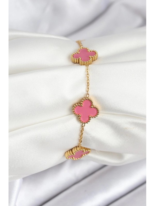 Çelik Bileklik Zincir 316L Gold Pembe Yonca Renk&hellip;
