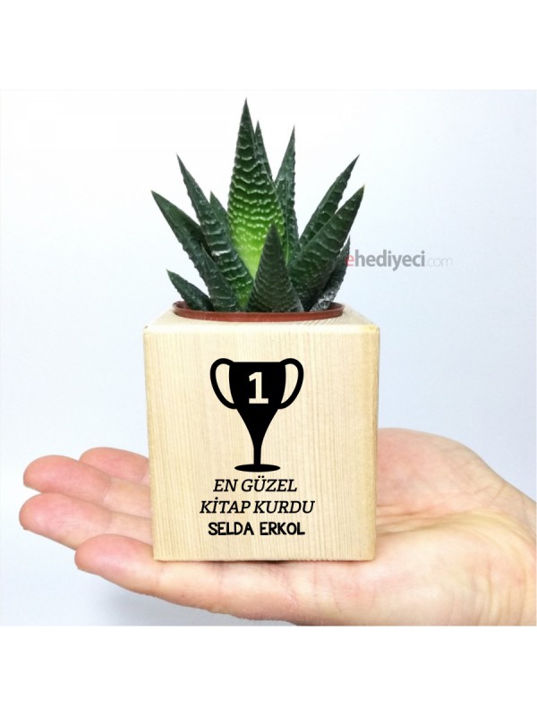 Kişiye Özel Ahşap İsim Yazılı Küp Saksı Ve Haworthia&hellip;