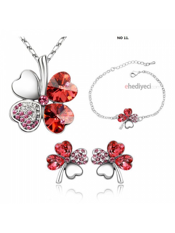 Set Elmas Kesim Avustralya Zirkon 4 Yapraklı Yonca&hellip;
