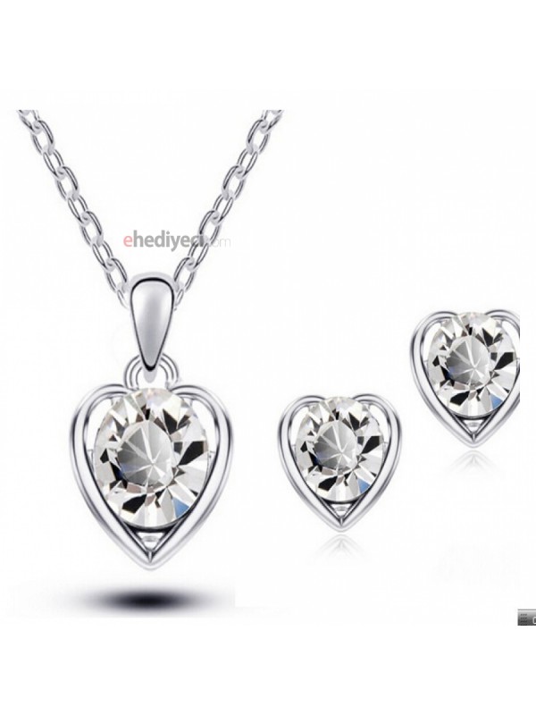 Seti Kalpli Bayan Liya Crystal Silver Büyük Taş Ve Takı&hellip;