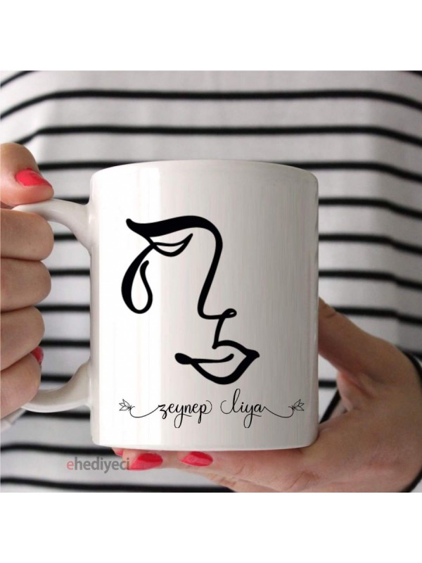 Kişiye Özel Kupa Soyut Yüzler Tasarımlı Beyaz -4&hellip;