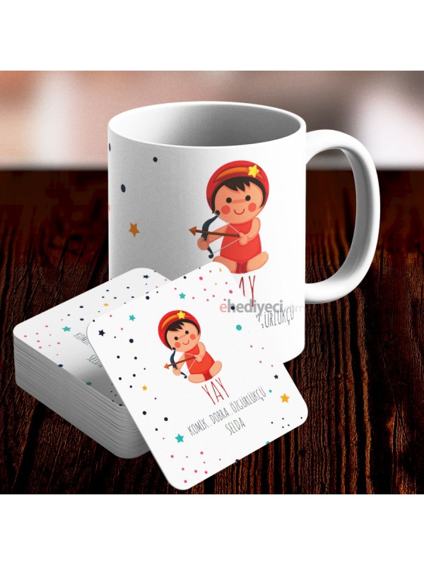 Kişiye Özel Kupa Seti Burç Temalı Ve Altlık - Yay&hellip;