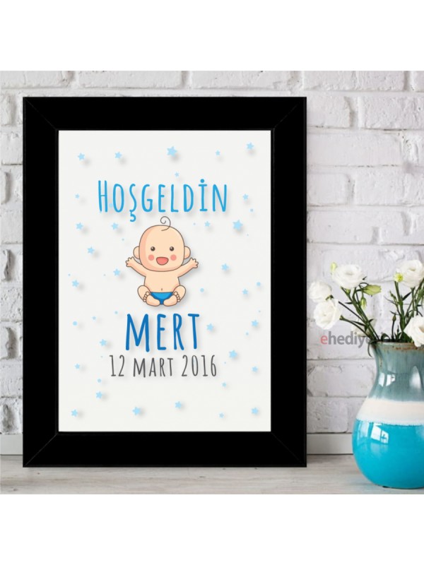 Kişiye Özel Hoşgeldin Bebek Çerçeveli Pano-Mavi&hellip;