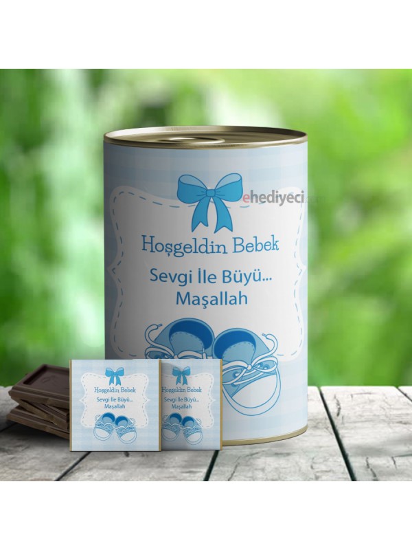 Hediye Hoşgeldin Bebek Çikolata Konservesi - Mavi&hellip;