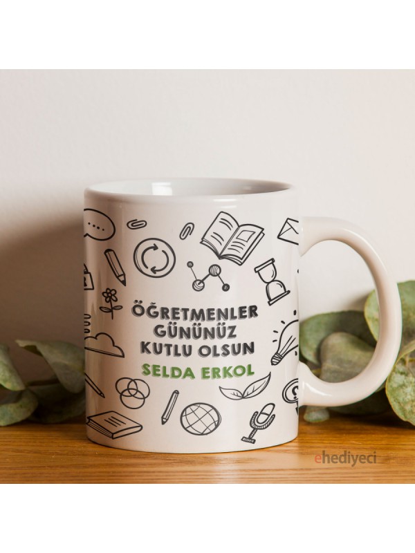 Kişiye Özel Günü Kupa Öğretmenler Temalı Beyaz -8&hellip;