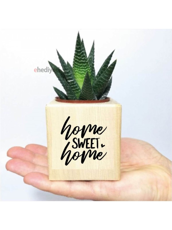 Özel Ahşap Home Sweet Temalı Tasarımlı Küp Saksıda&hellip;