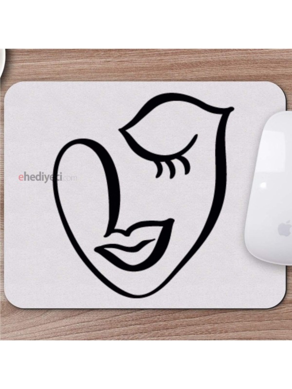 Karakalem Çizimi Soyut Yüz Tasarımlı Mousepad -3&hellip;