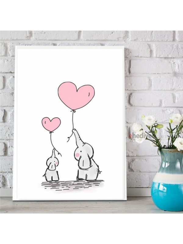 Pembe Fil Ve Yavrusu Tasarımlı Kanvas Tablo&hellip;