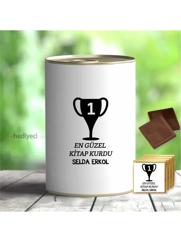 Kişiye Özel Kitap Kurdu Temalı Çikolata Konservesi -&hellip;