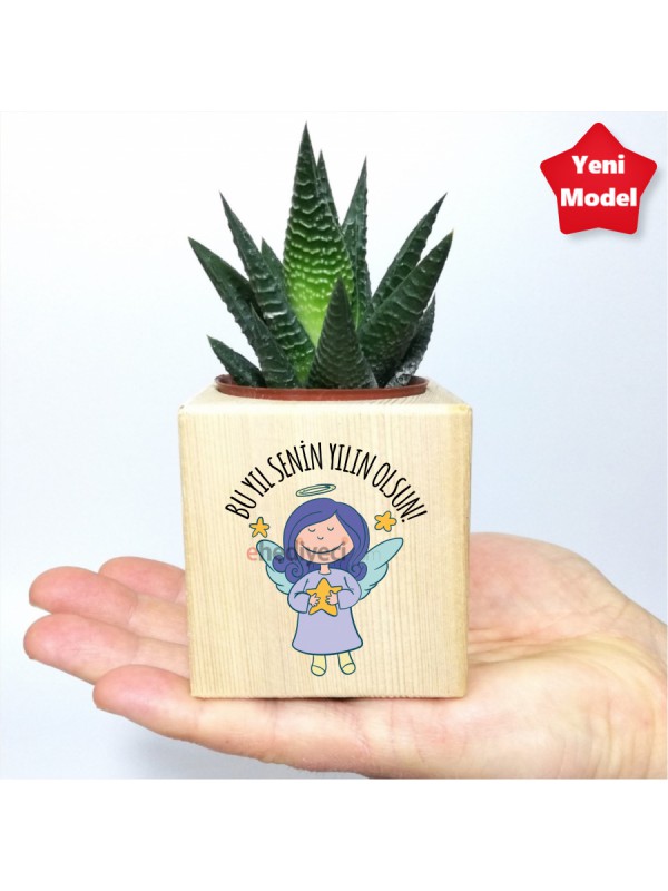 Hediyesi Ahşap Yeni Yıl Yılbaşı Küp Saksıda Sukulent&hellip;