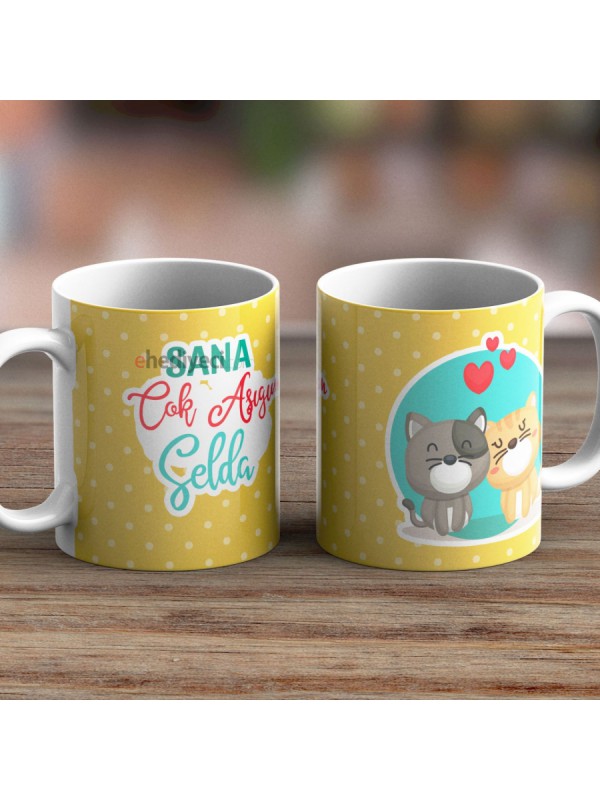 Kişiye Özel Kupası Kedi Temalı Çok Aşığım&hellip;