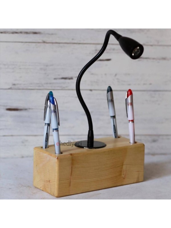 Ahşap Lüks Spiral Led Lambalı Doğal Kalemlik&hellip;