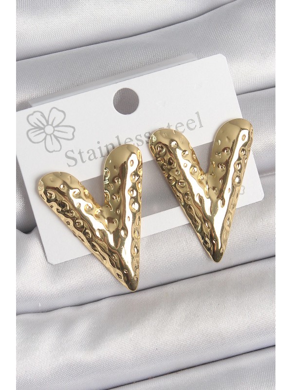 Çelik Kadın Küpe Kalp 316L Gold Renk İşlemeli&hellip;