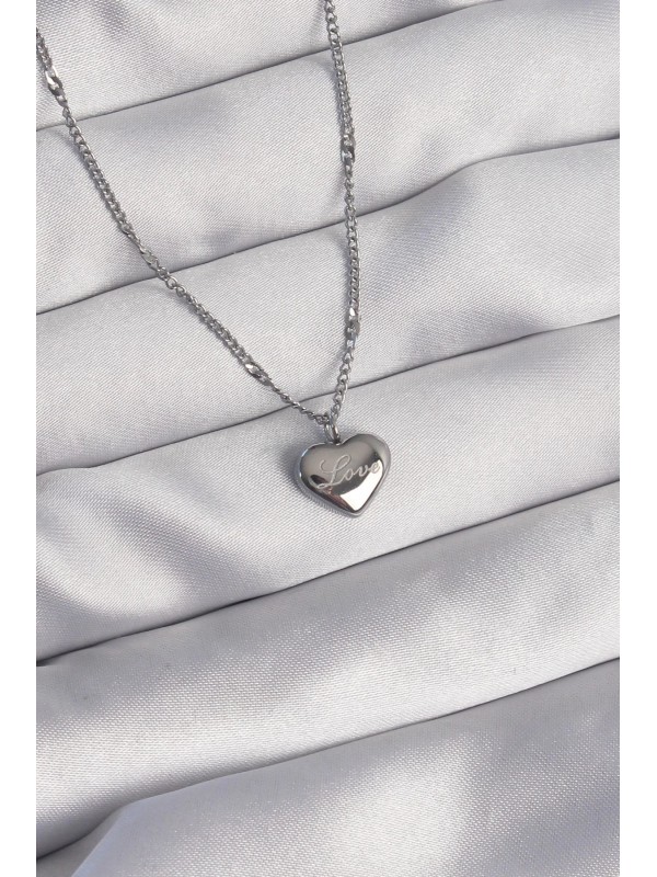 Çelik Gümüş Kolye Kalp 316L Renk Love&hellip;