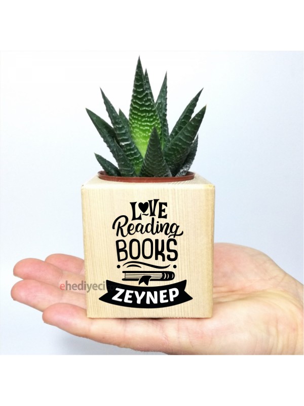 Kişiye Özel Love Reading Temalı Küp Saksı Ve Haworthia&hellip;