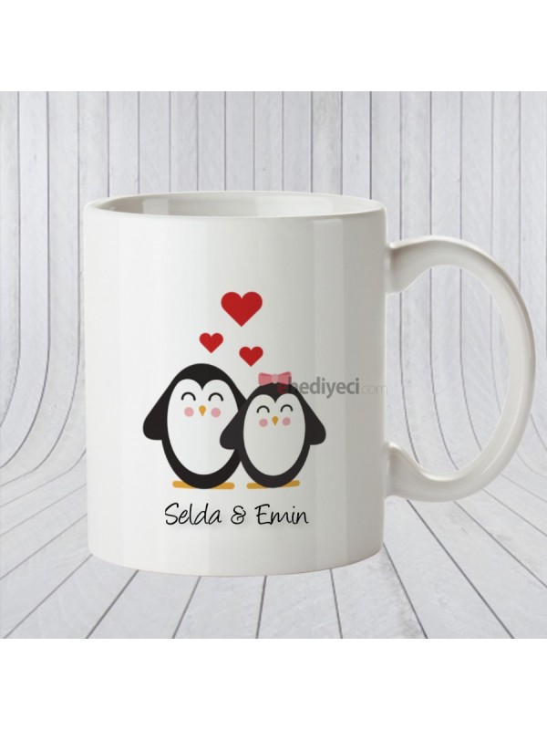 Kişiye Özel Kupa İsimli Sevimli Penguen Beyaz Bardak&hellip;