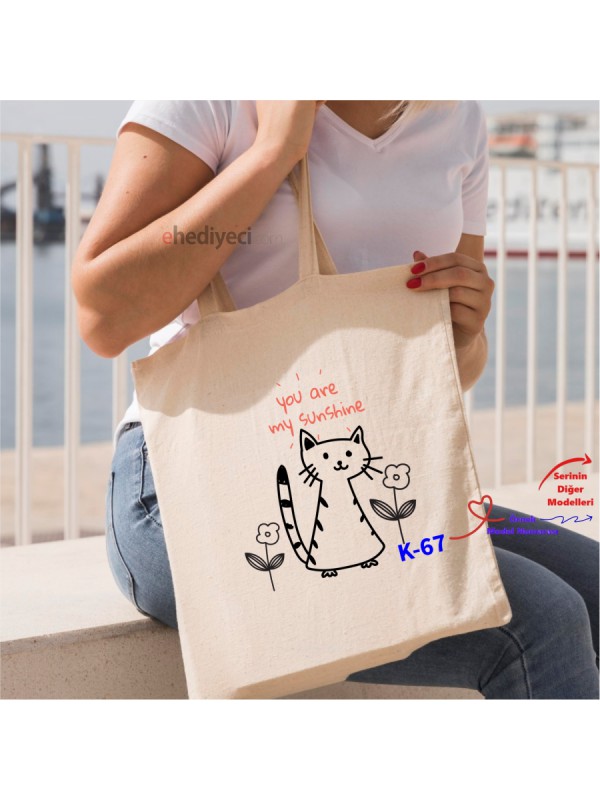 Arkadaşa Hediyelik Kedi Tasarımlı Bez Çantalar Çanta K&hellip;