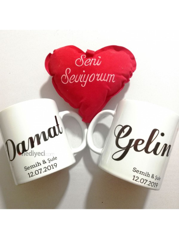 Kişiye Özel Kupa Seti Gelin Damat Temalı Yastıklı İkili… Kişiye Özel Kupa Seti Gelin Damat Temalı Yastıklı İkili…