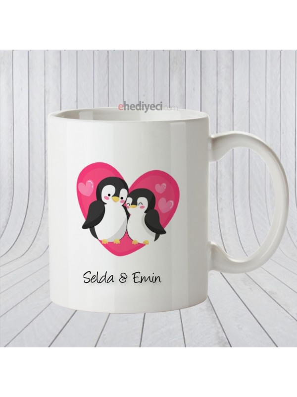 Kişiye Özel Kupa Aşık Penguen Temalı Beyaz&hellip;