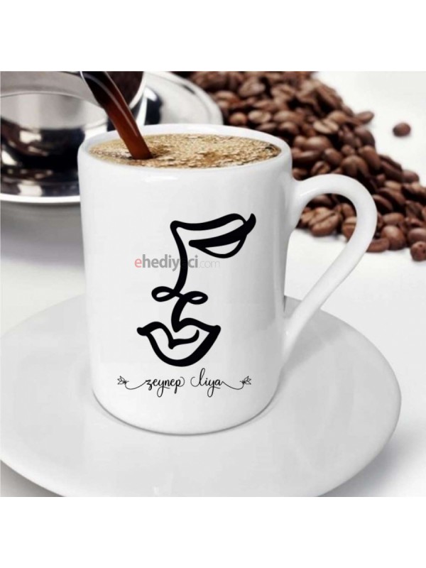 Kişiye Özel Karakalem Soyut Yüz Kahve Fincanı -6&hellip;
