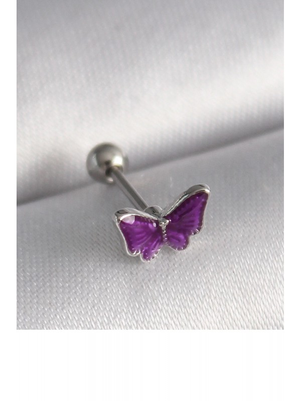 Çelik Gümüş 316L Renk Mor Kelebek Tragus Piercing&hellip;