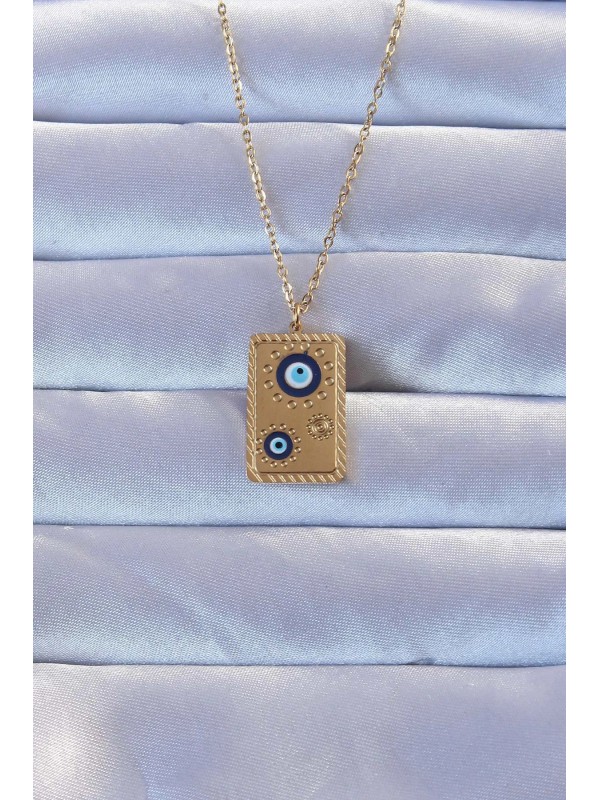 Çelik Altın Kolye Nazarlı Vintage 316L Renk İşlemeli&hellip;