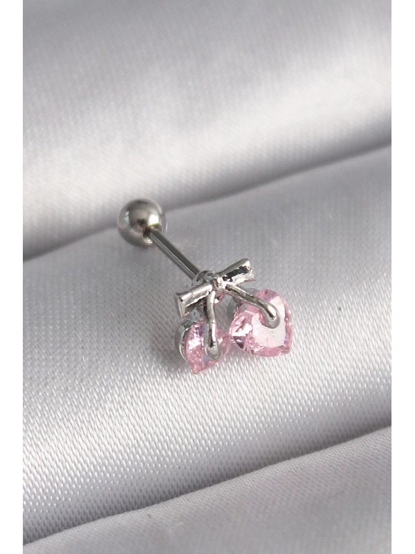 Çelik Gümüş Taşlı Kalp 316L Renk Pembe Zirkon Tragus&hellip;