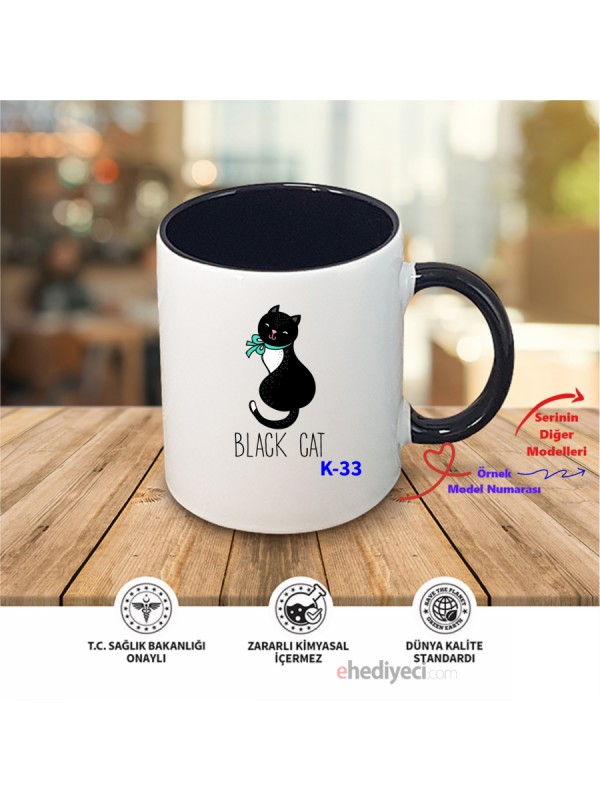 Kupa Hediyelik Siyah Kedili İçi Ve Kulp K Serisi 100&hellip;