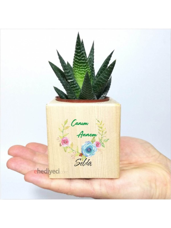 Kişiye Özel Ahşap Çiçek Temalı Saksıda Sukulent&hellip;