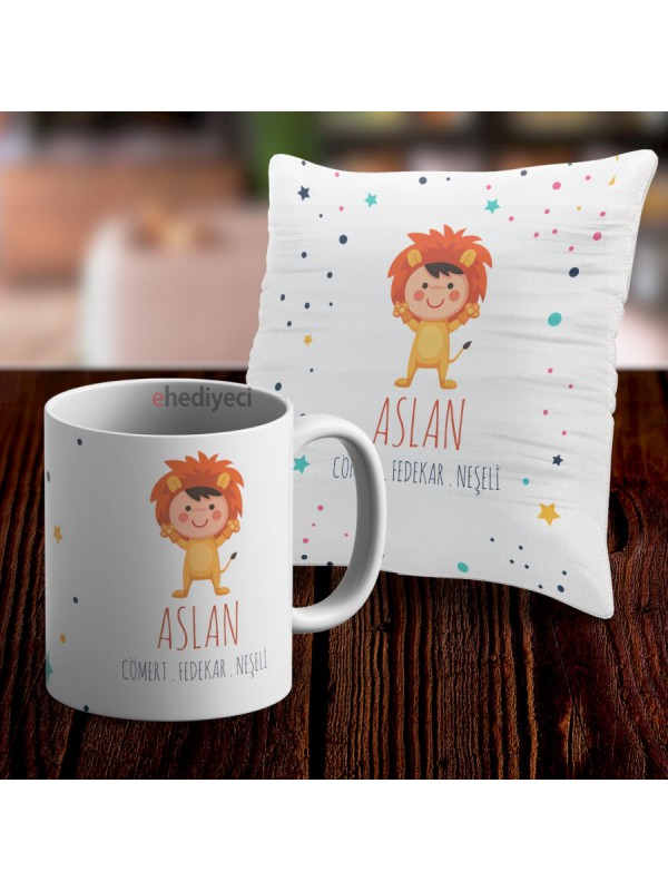 Kupa Seti Aslan Tasarımlı Ve Yastık Kılıfı&hellip;
